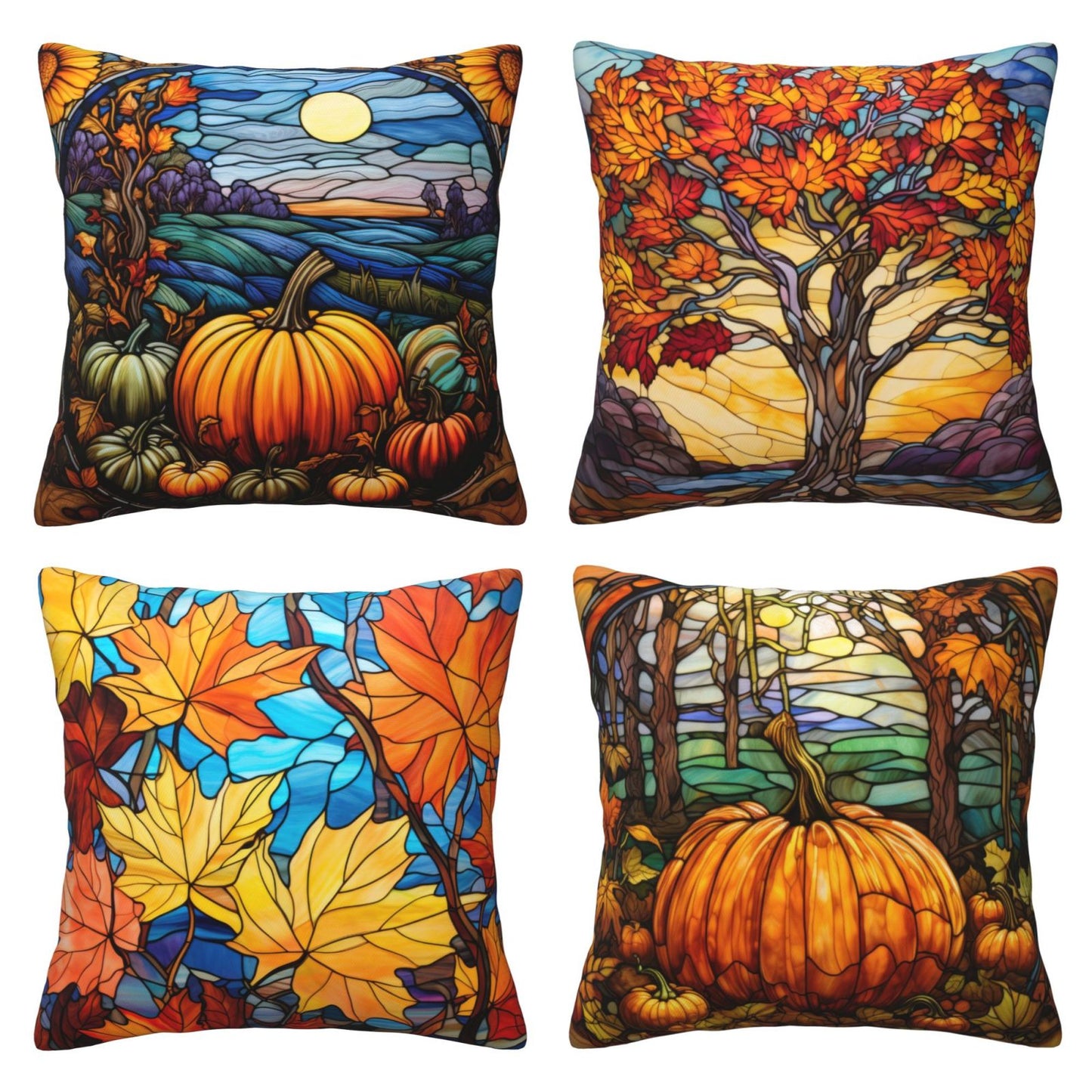 Autumn Throw Pillow Covers Set of 4 Orange Fall Pumpkin Decorative Cushion Covers