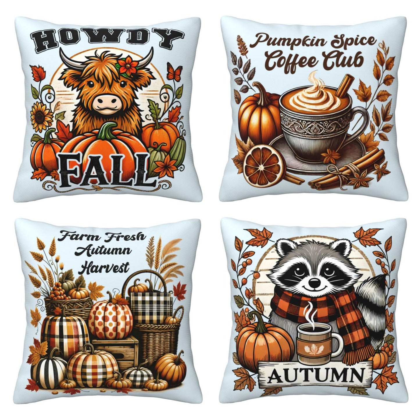 Fall Pumpkin Throw Pillow Covers 18x18 inch Set of 4 Autumn Leaf Decorative Cushion Covers