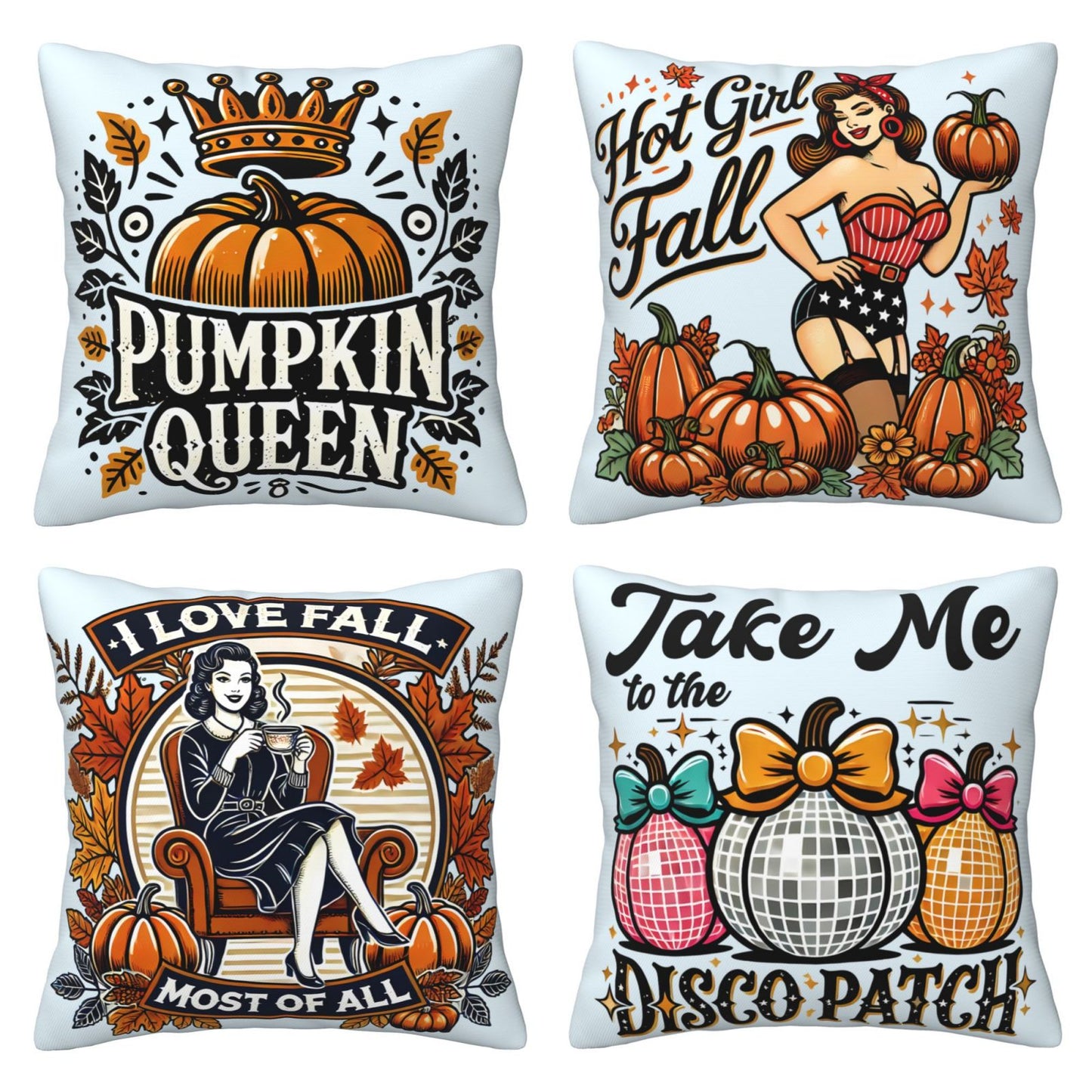 Fall Pumpkin Throw Pillow Covers 18x18 inch Set of 4 Autumn Leaf Decorative Cushion Covers