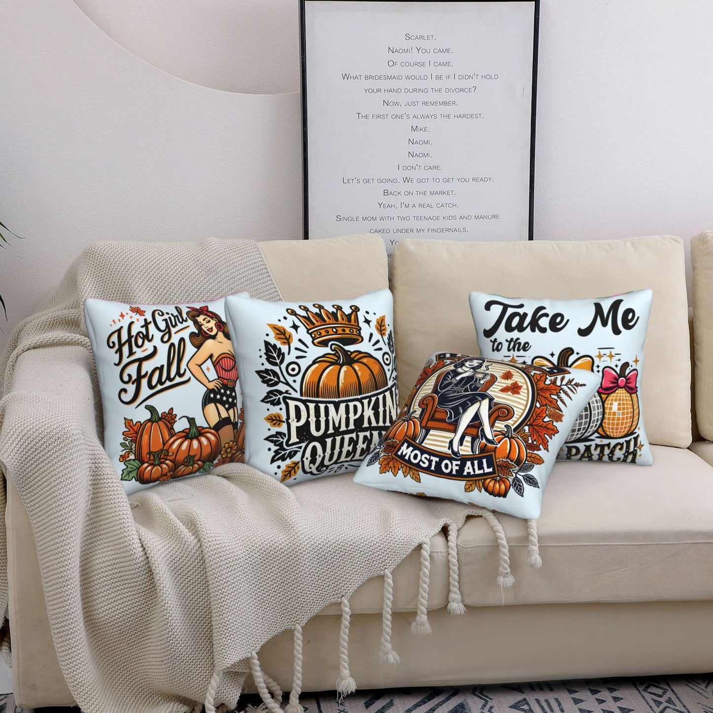 Fall Pumpkin Throw Pillow Covers 18x18 inch Set of 4 Autumn Leaf Decorative Cushion Covers