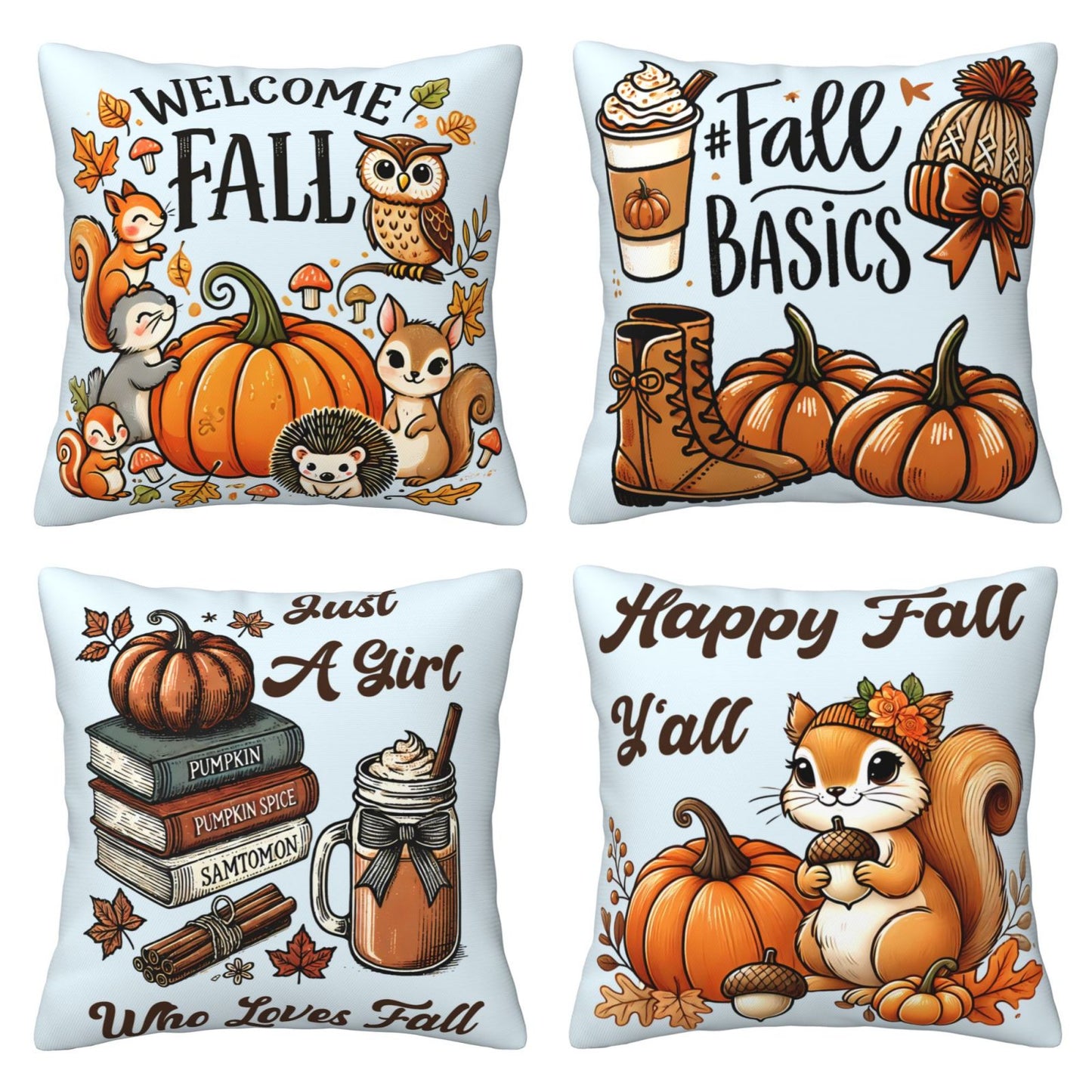 Fall Pumpkin Throw Pillow Covers 18x18 inch Set of 4 Autumn Leaf Decorative Cushion Covers