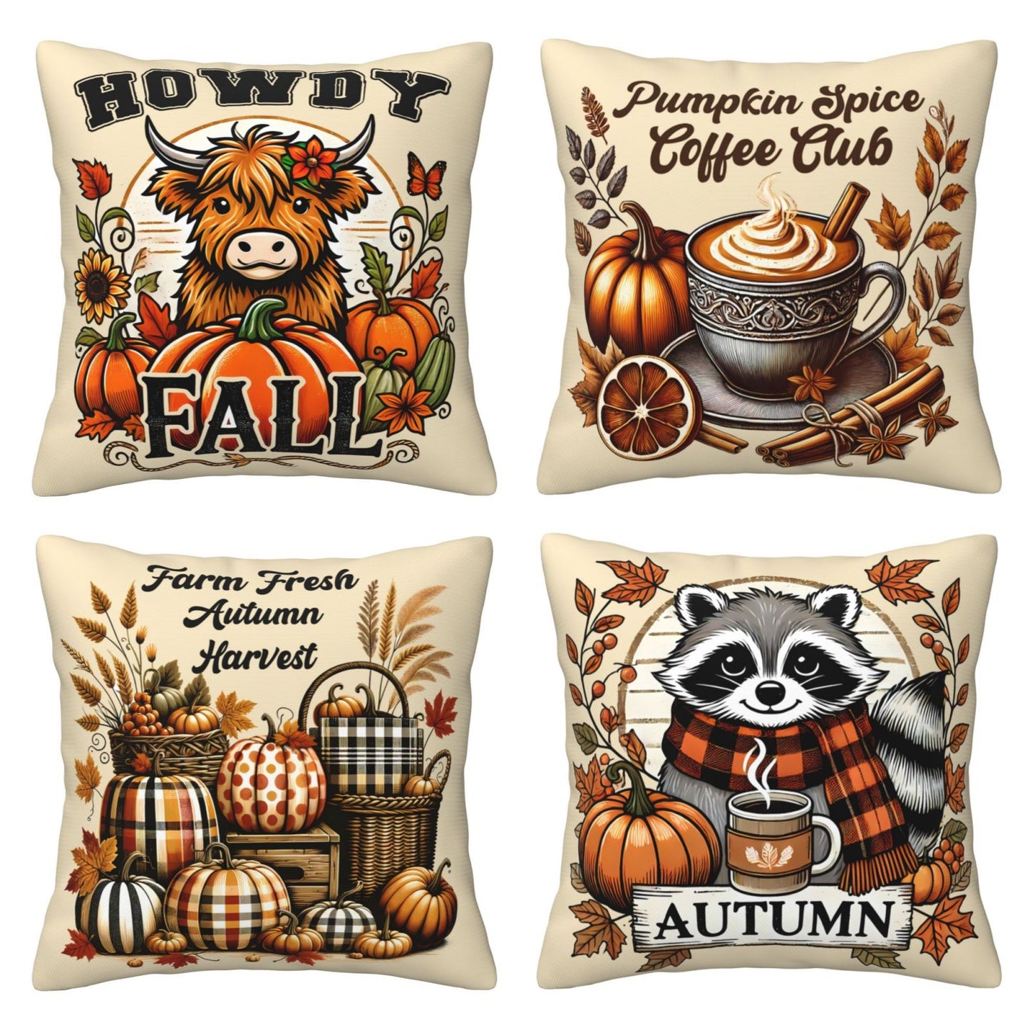 Fall Pumpkin Throw Pillow Covers 18x18 inch Set of 4 Autumn Leaf Decorative Cushion Covers