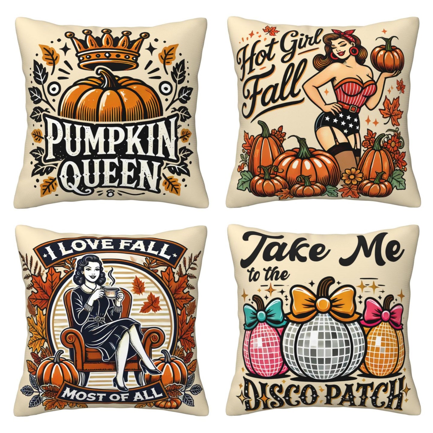 Fall Pumpkin Throw Pillow Covers 18x18 inch Set of 4 Autumn Leaf Decorative Cushion Covers