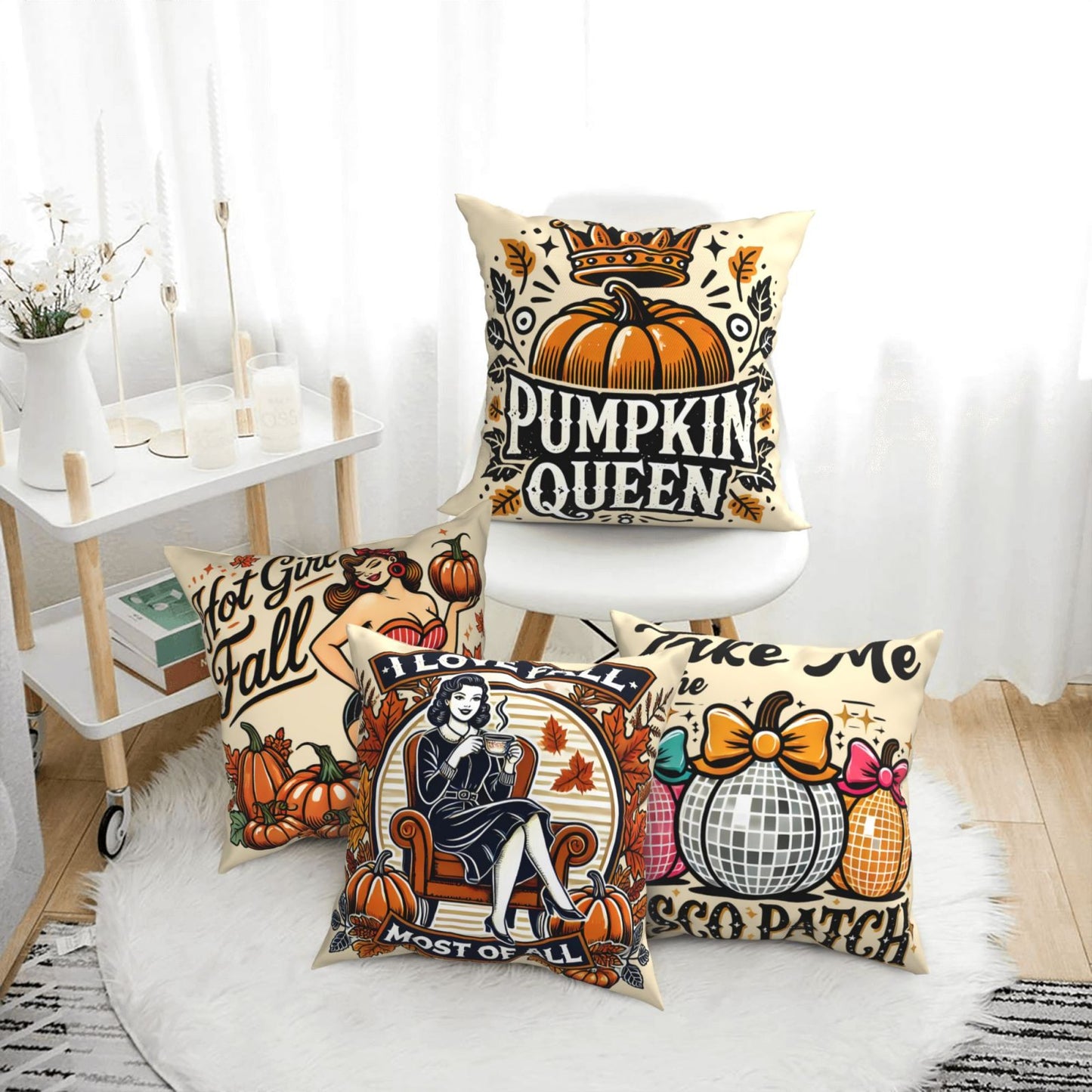 Fall Pumpkin Throw Pillow Covers 18x18 inch Set of 4 Autumn Leaf Decorative Cushion Covers