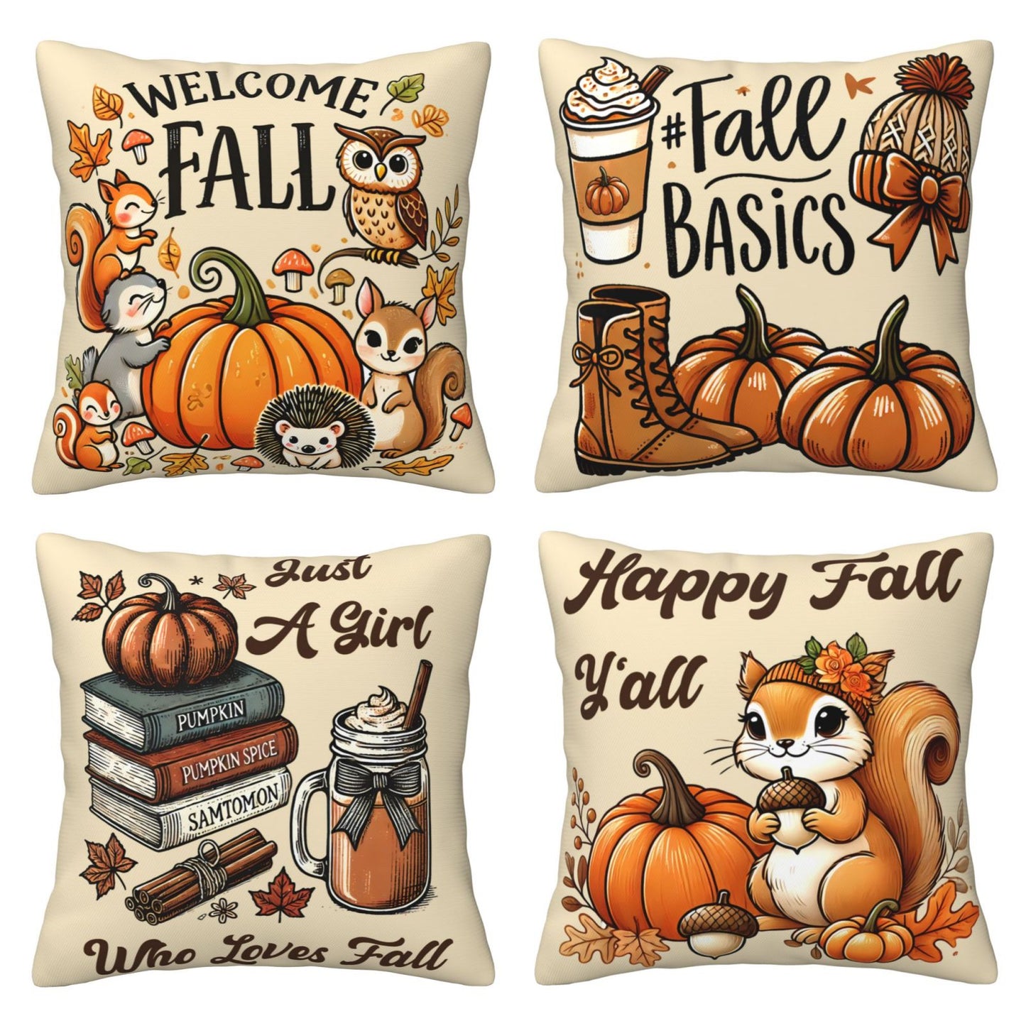 Fall Pumpkin Throw Pillow Covers 18x18 inch Set of 4 Autumn Leaf Decorative Cushion Covers