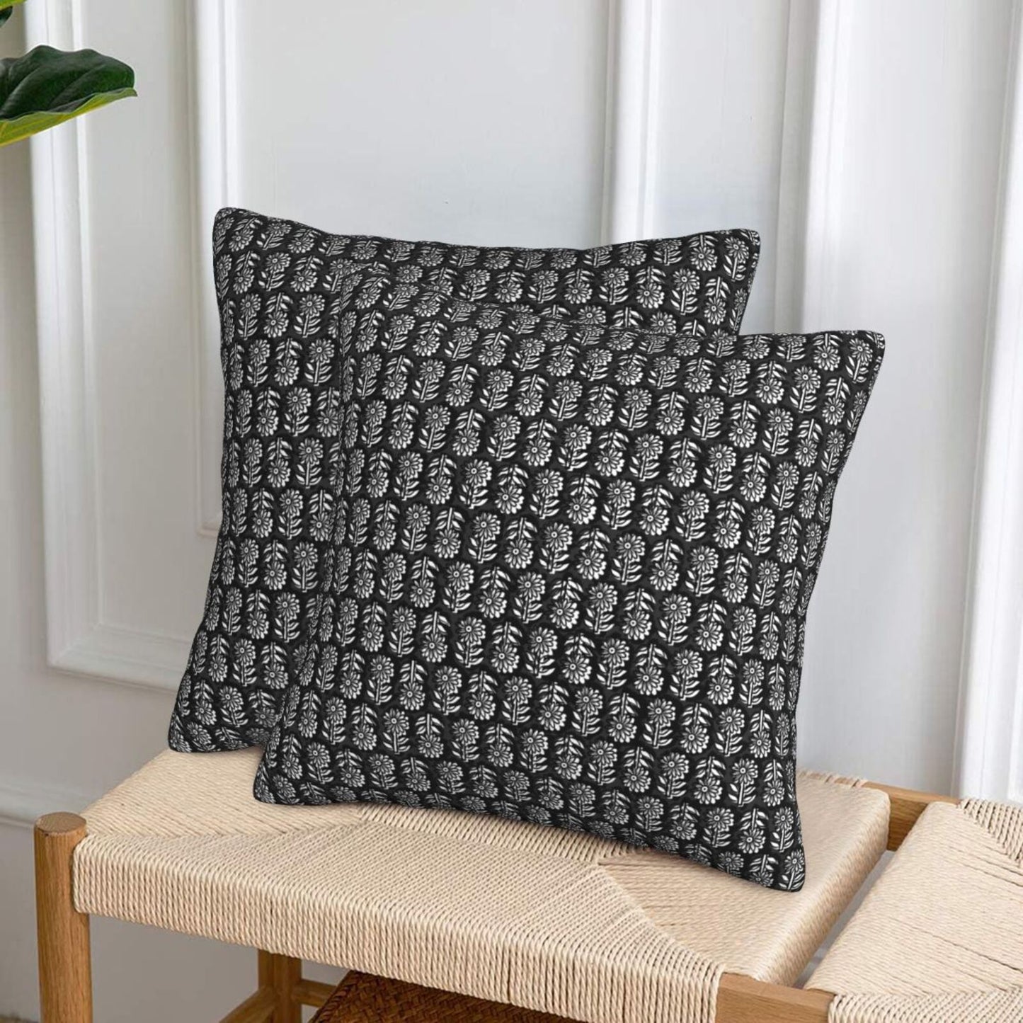 Block Print Throw Pillow Covers 18x18 inch Set of 2 Vintage Farmhouse Decorative Cushion Covers