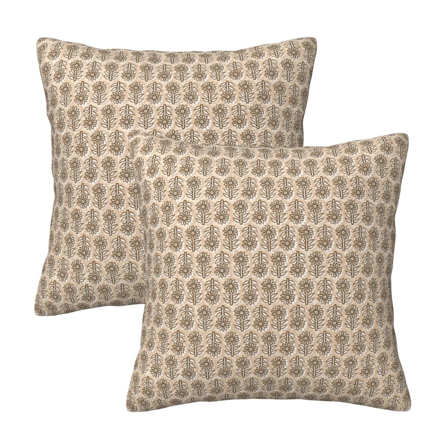 Block Print Throw Pillow Covers 18x18 inch Set of 2 Vintage Farmhouse Decorative Cushion Covers