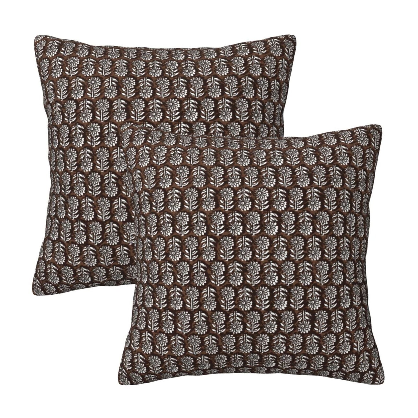 Block Print Throw Pillow Covers 18x18 inch Set of 2 Vintage Farmhouse Decorative Cushion Covers