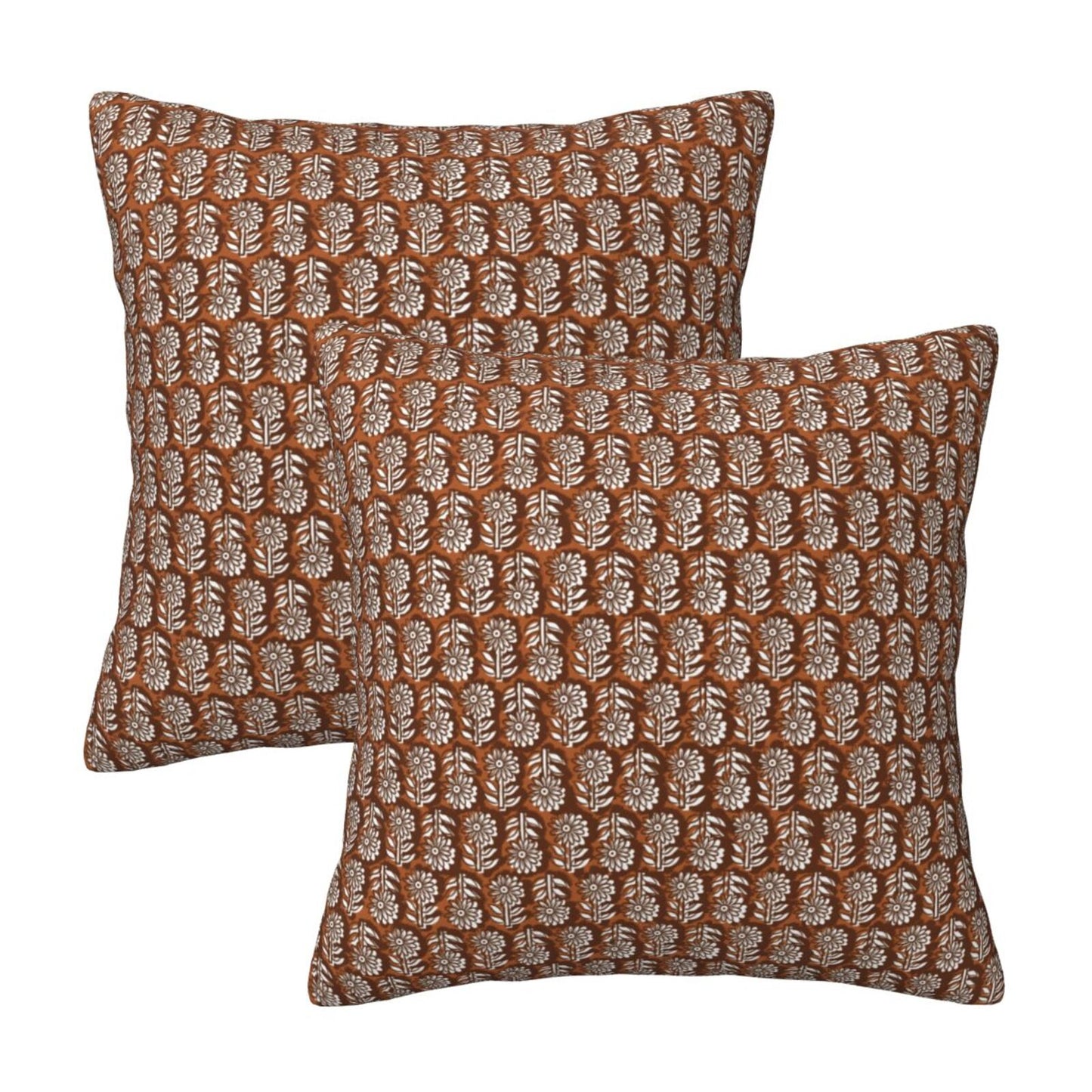 Block Print Throw Pillow Covers 18x18 inch Set of 2 Vintage Farmhouse Decorative Cushion Covers
