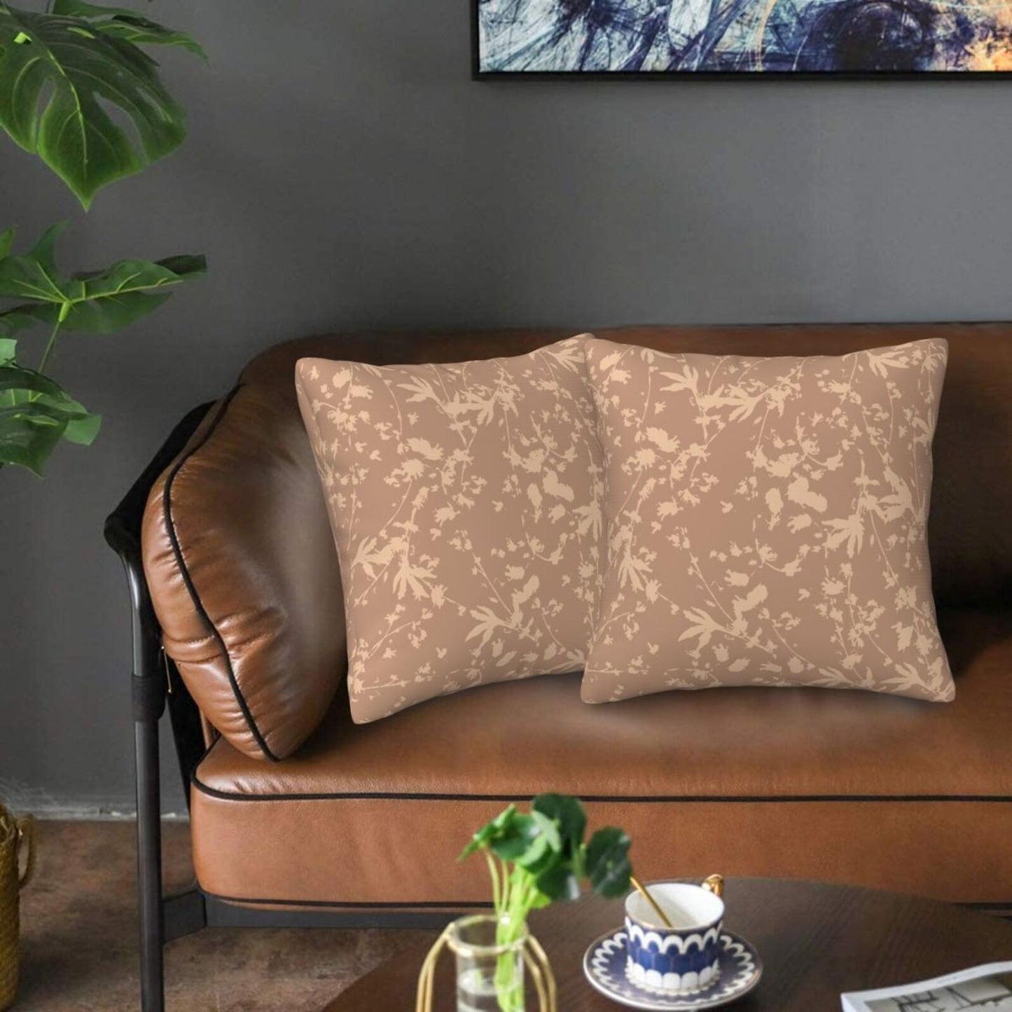 Bohemian Floral Throw Pillow Covers 18x18 inch Set of 2 Botanical Pillow Cases Folk Vintage Decorative Cushion Covers for Sofa Couch