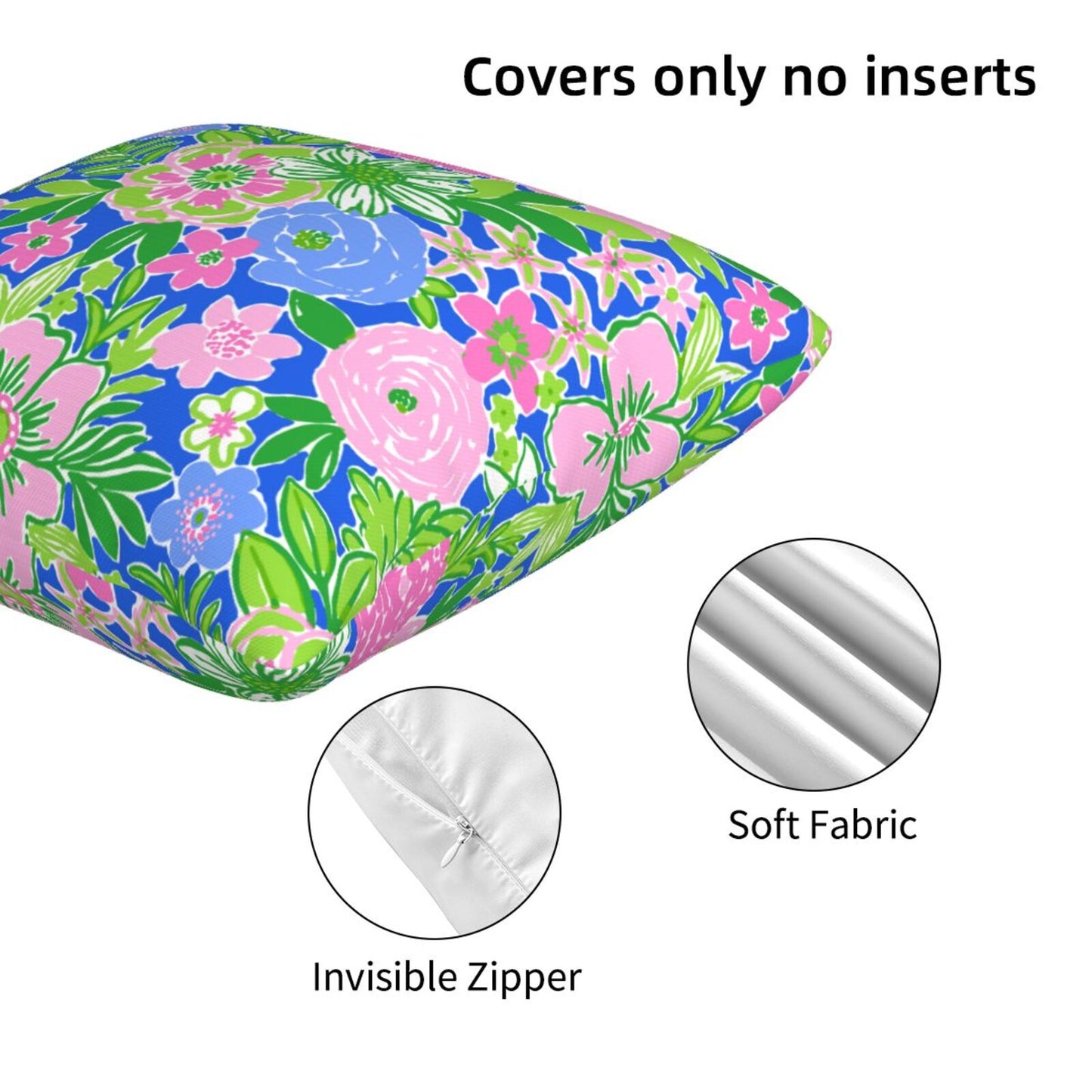 Preppy Floral Throw Pillow Covers 18x18 inch Set of 2 Back to School Decorative Cushion Covers for Students Girls