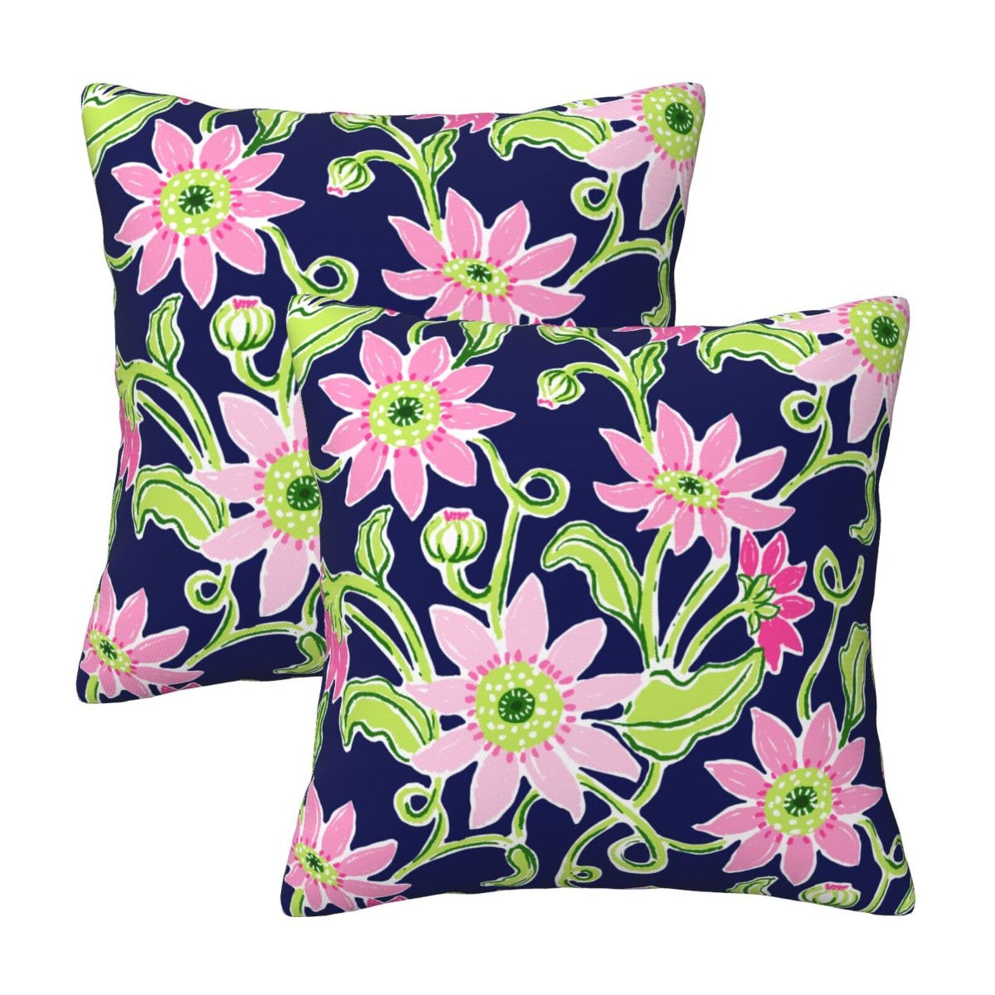 Preppy Floral Throw Pillow Covers 18x18 inch Set of 2 Back to School Decorative Cushion Covers for Students Girls
