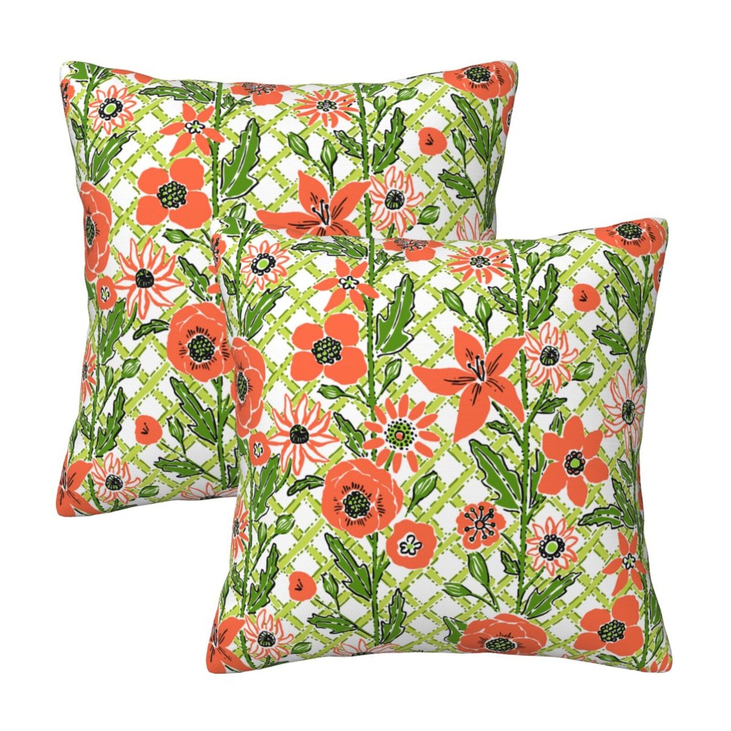 Preppy Floral Throw Pillow Covers 18x18 inch Set of 2 Back to School Decorative Cushion Covers for Students Girls