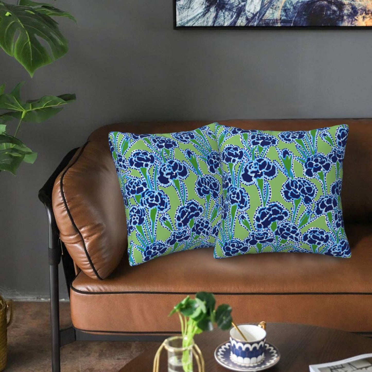 Preppy Floral Throw Pillow Covers 18x18 inch Set of 2 Back to School Decorative Cushion Covers for Students Girls