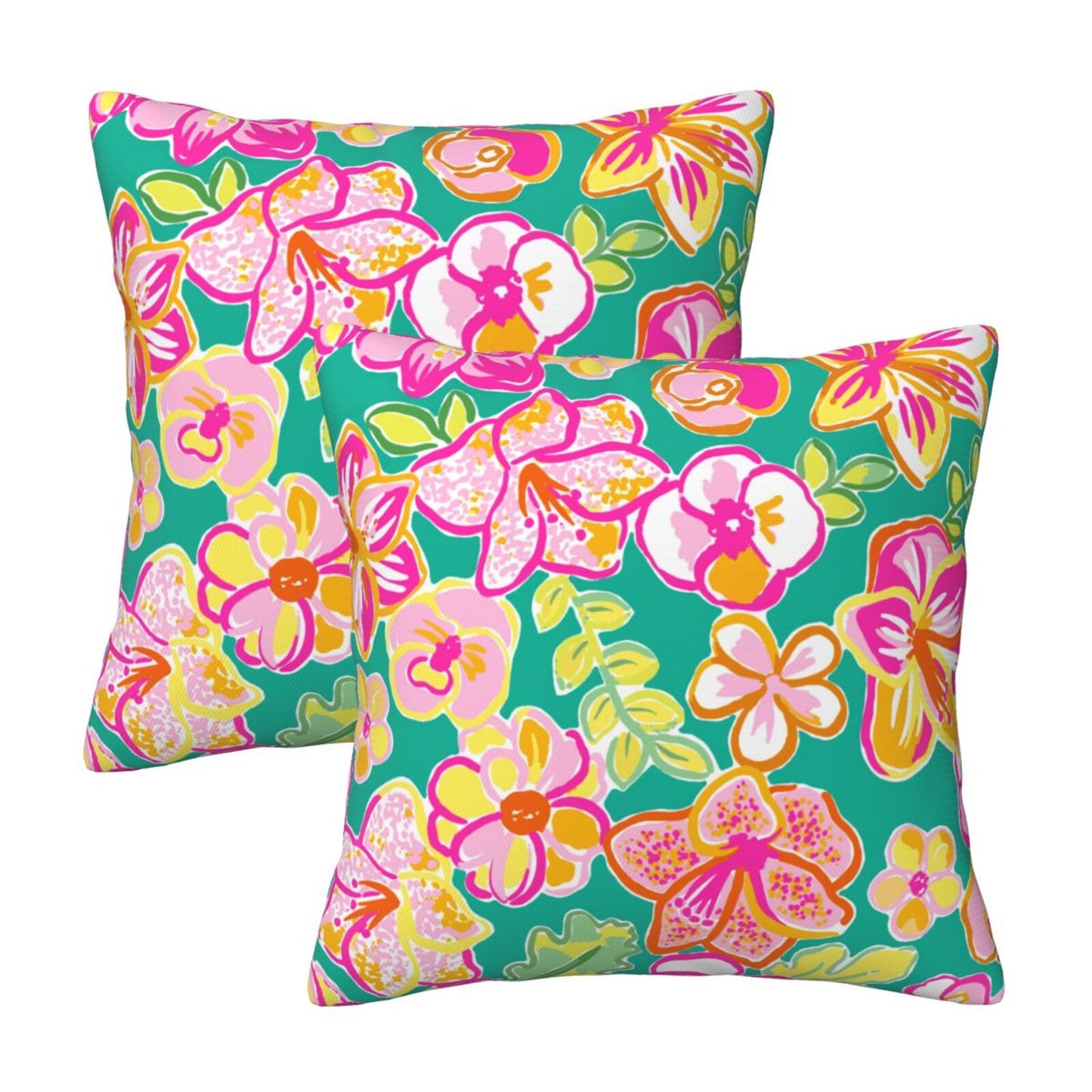 Preppy Floral Throw Pillow Covers 18x18 inch Set of 2 Back to School Decorative Cushion Covers for Students Girls