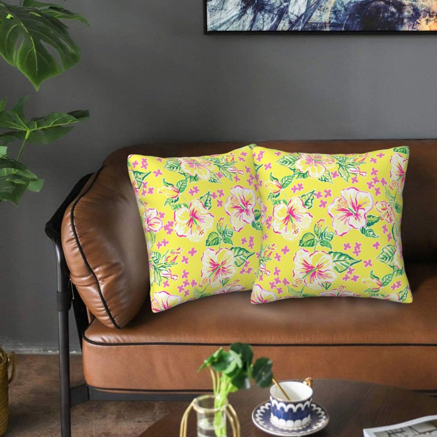 Preppy Floral Throw Pillow Covers 18x18 inch Set of 2 Back to School Decorative Cushion Covers for Students Girls