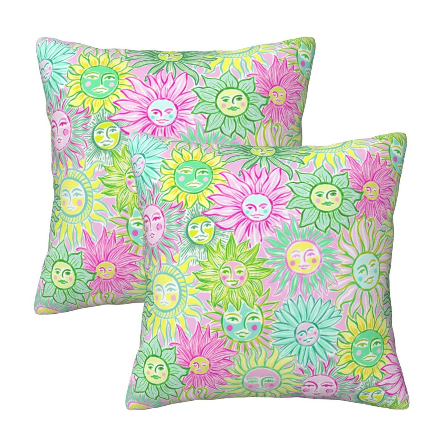 Preppy Floral Throw Pillow Covers 18x18 inch Set of 2 Back to School Decorative Cushion Covers for Students Girls