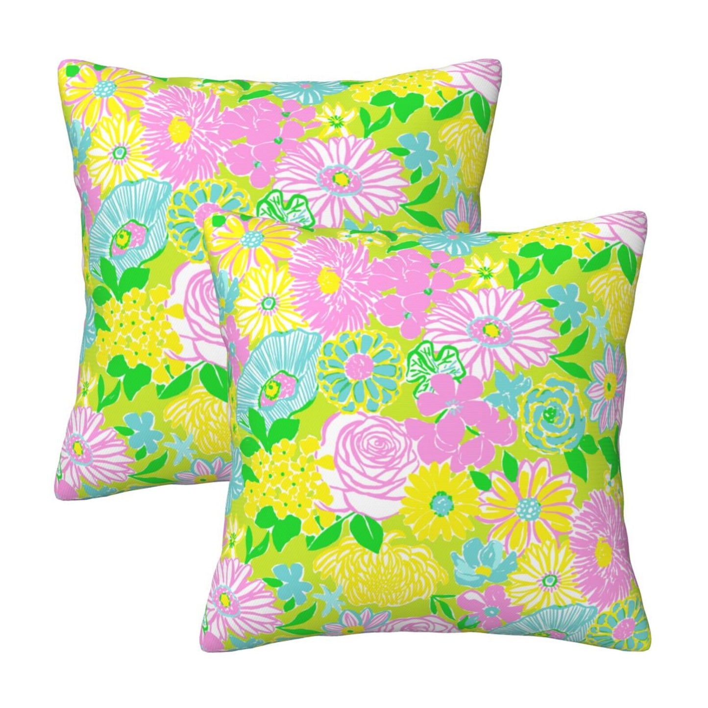Preppy Floral Throw Pillow Covers 18x18 inch Set of 2 Back to School Decorative Cushion Covers for Students Girls