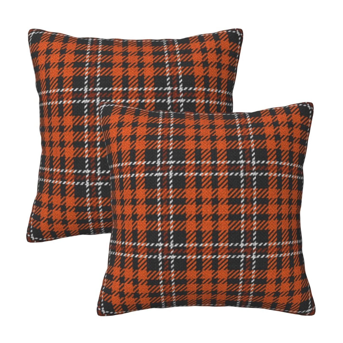 Fall Plaid Throw Pillow Covers 18x18 inch Set of 2 Autumn Orange and Black Decorative Cushion Covers