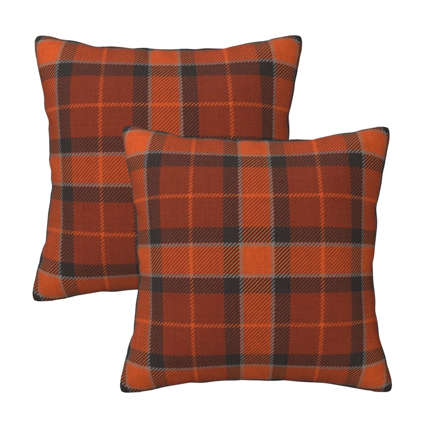 Fall Plaid Throw Pillow Covers 18x18 inch Set of 2 Autumn Orange and Black Decorative Cushion Covers