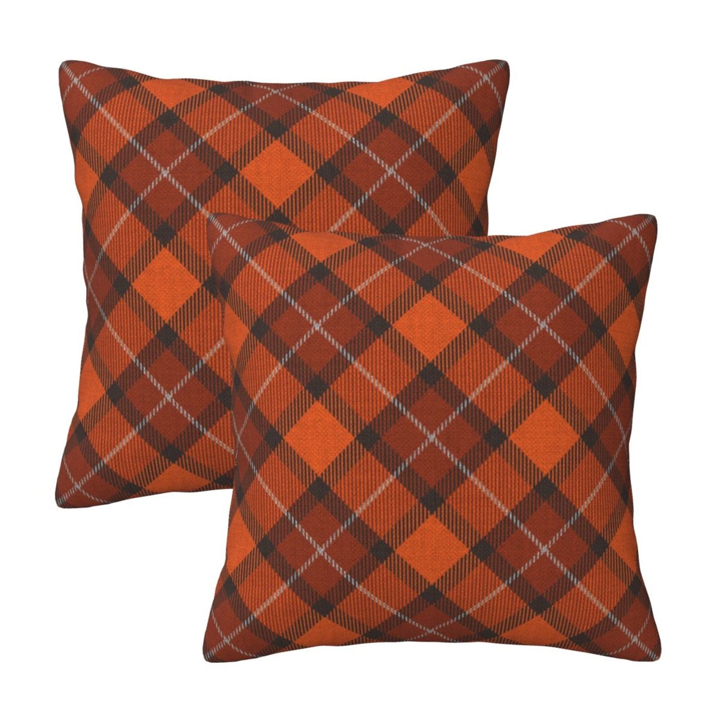 Fall Plaid Throw Pillow Covers 18x18 inch Set of 2 Autumn Orange and Black Decorative Cushion Covers