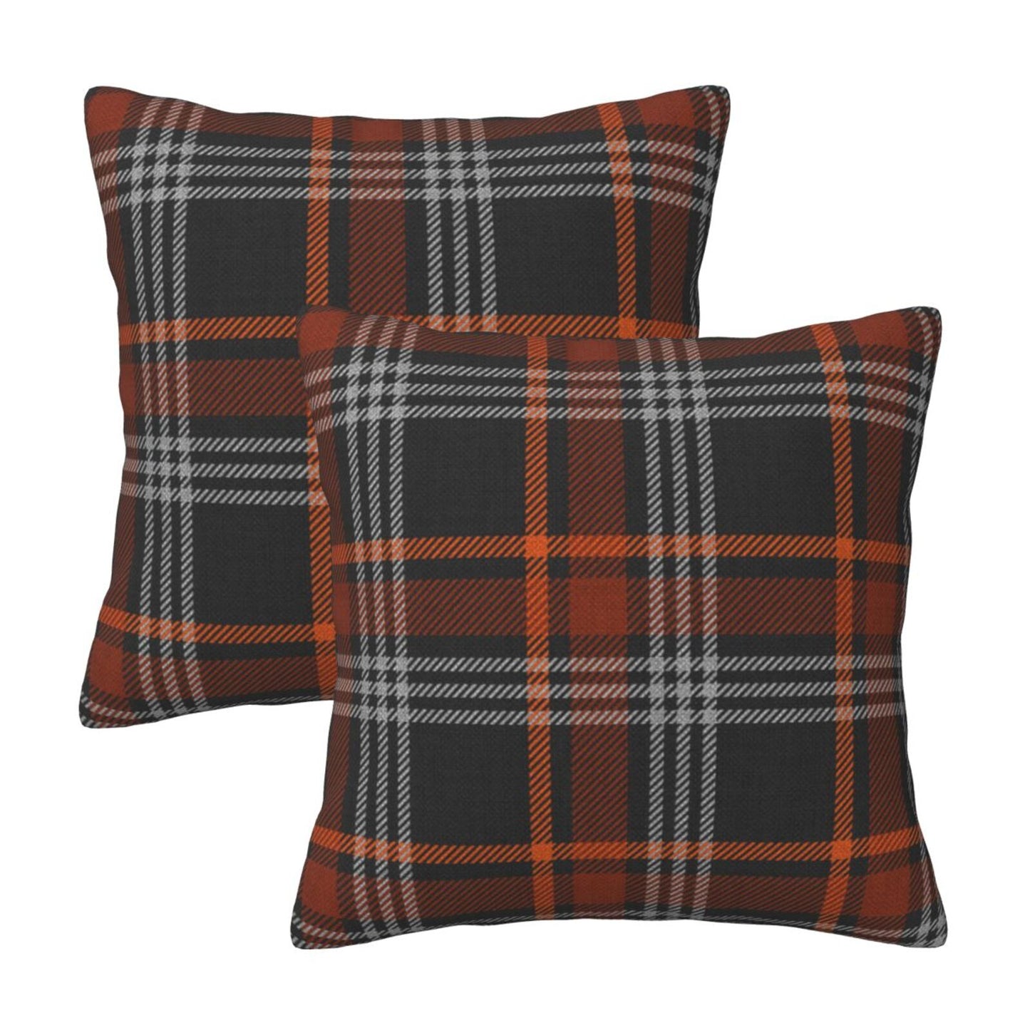 Fall Plaid Throw Pillow Covers 18x18 inch Set of 2 Autumn Orange and Black Decorative Cushion Covers