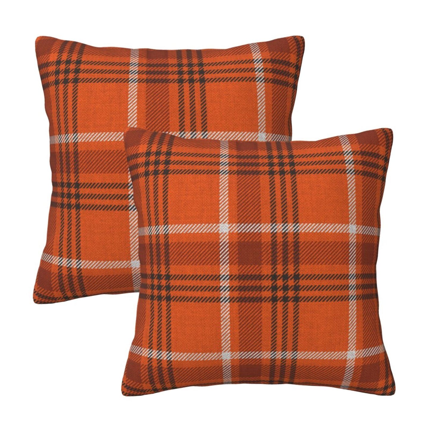 Fall Plaid Throw Pillow Covers 18x18 inch Set of 2 Autumn Orange and Black Decorative Cushion Covers