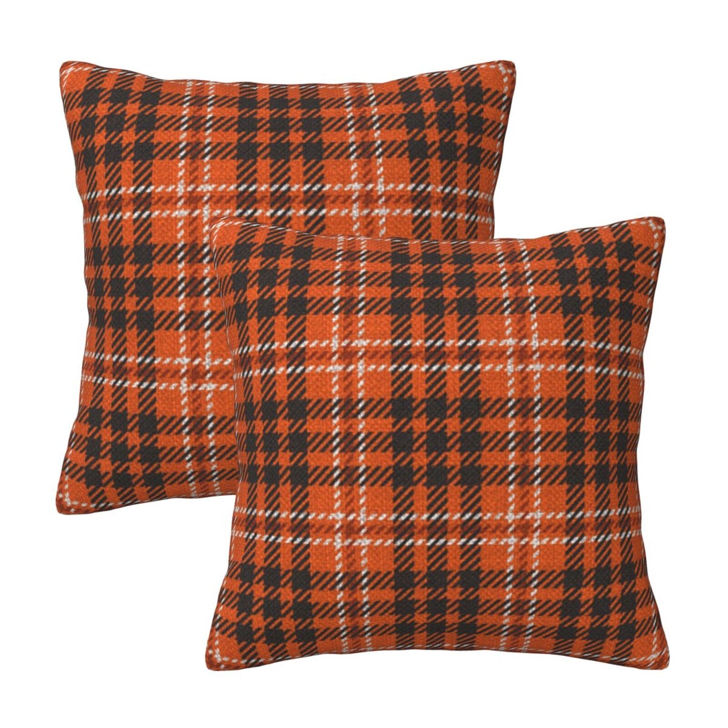 Fall Plaid Throw Pillow Covers 18x18 inch Set of 2 Autumn Orange and Black Decorative Cushion Covers