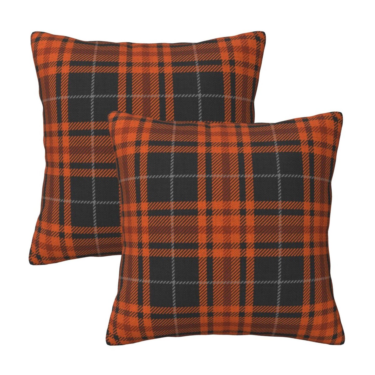 Fall Plaid Throw Pillow Covers 18x18 inch Set of 2 Autumn Orange and Black Decorative Cushion Covers