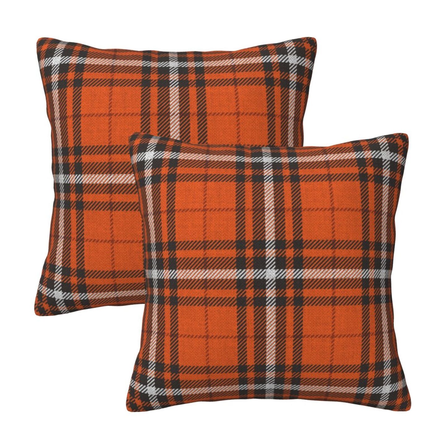 Fall Plaid Throw Pillow Covers 18x18 inch Set of 2 Autumn Orange and Black Decorative Cushion Covers