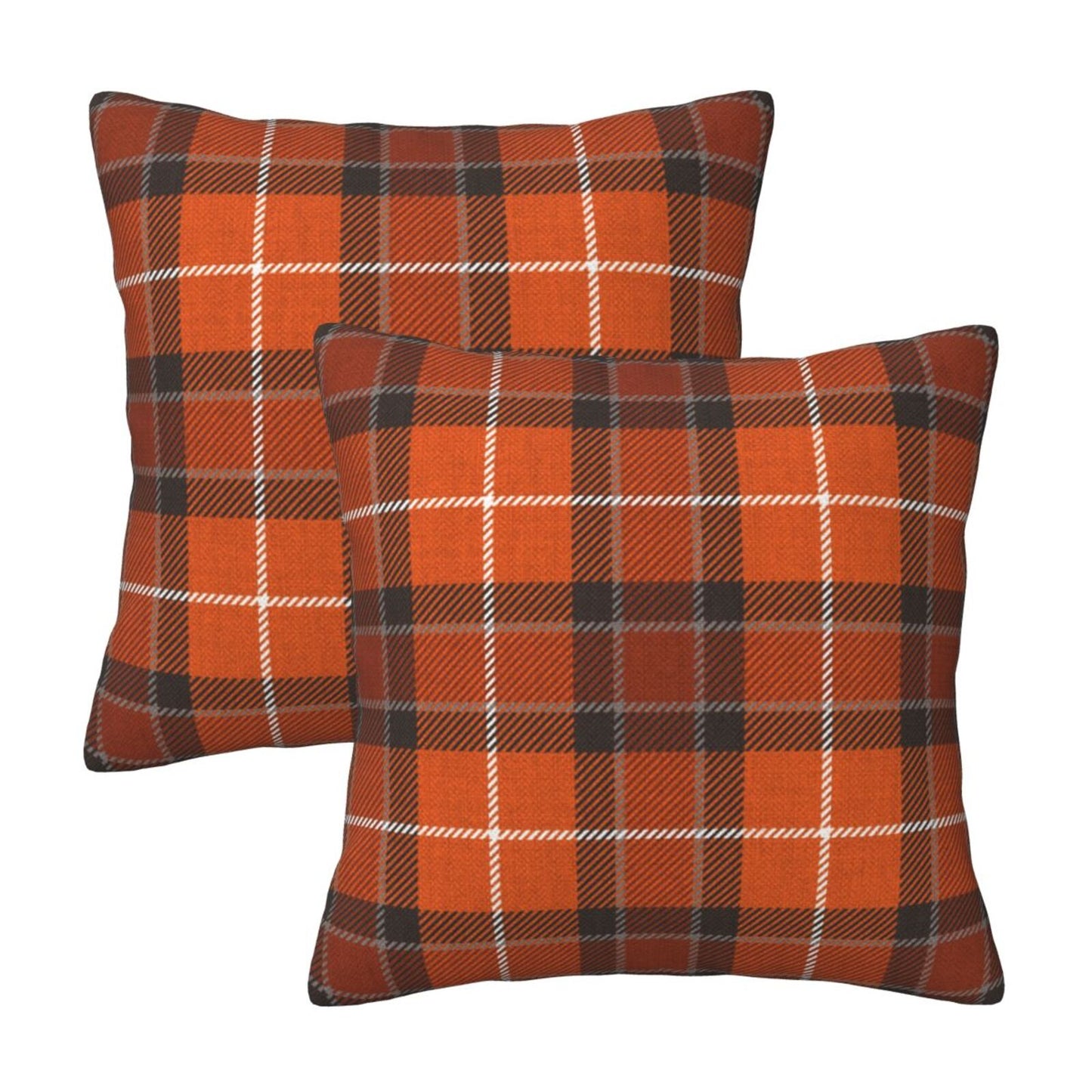Fall Plaid Throw Pillow Covers 18x18 inch Set of 2 Autumn Orange and Black Decorative Cushion Covers