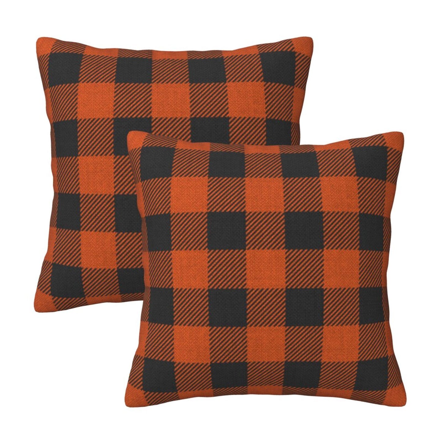 Fall Plaid Throw Pillow Covers 18x18 inch Set of 2 Autumn Orange and Black Decorative Cushion Covers