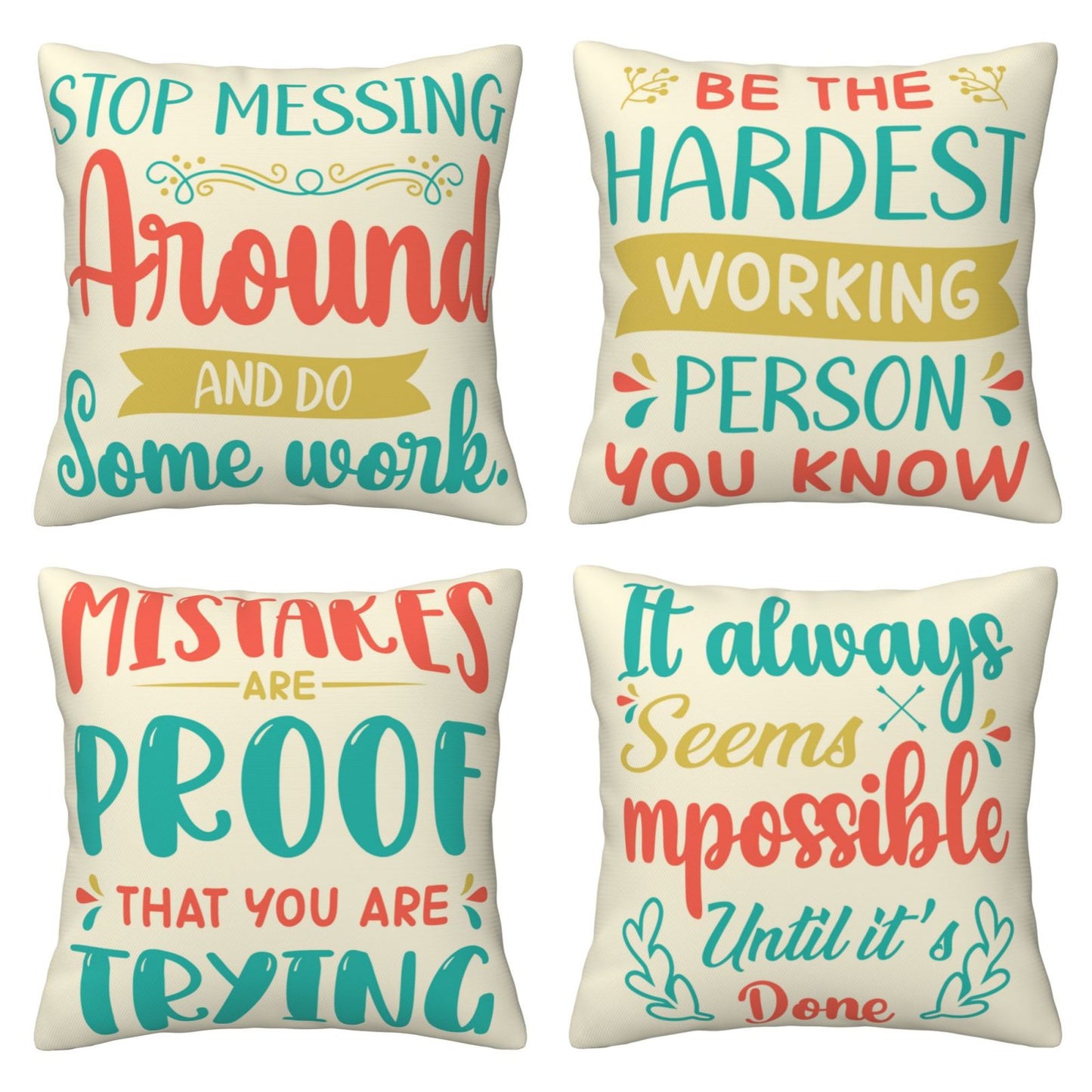 Motivational Throw Pillow Covers 18x18 inch Set of 4 Colorful Inspirational Phrase Pillow Cases Academic College Decorative Cushion Covers for Library