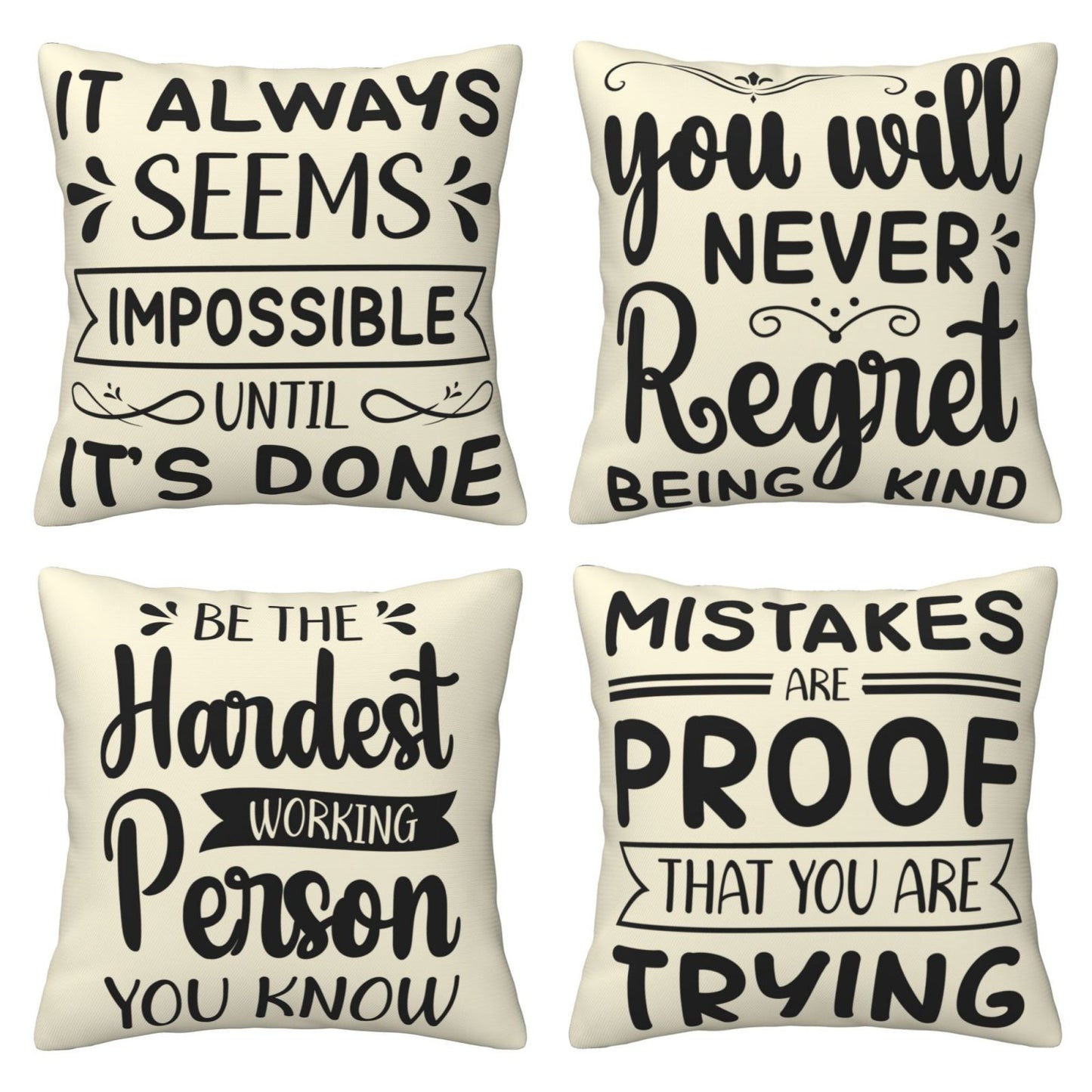 Motivational Throw Pillow Covers 18x18 inch Set of 4 Colorful Inspirational Phrase Pillow Cases Academic College Decorative Cushion Covers for Library