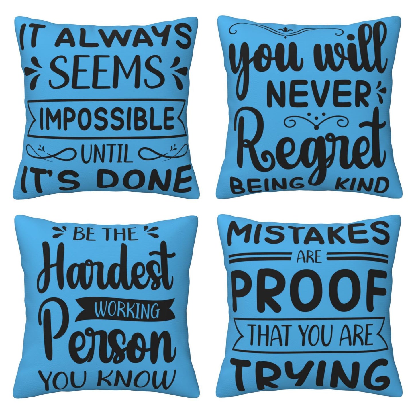 Motivational Throw Pillow Covers 18x18 inch Set of 4 Colorful Inspirational Phrase Pillow Cases Academic College Decorative Cushion Covers for Library