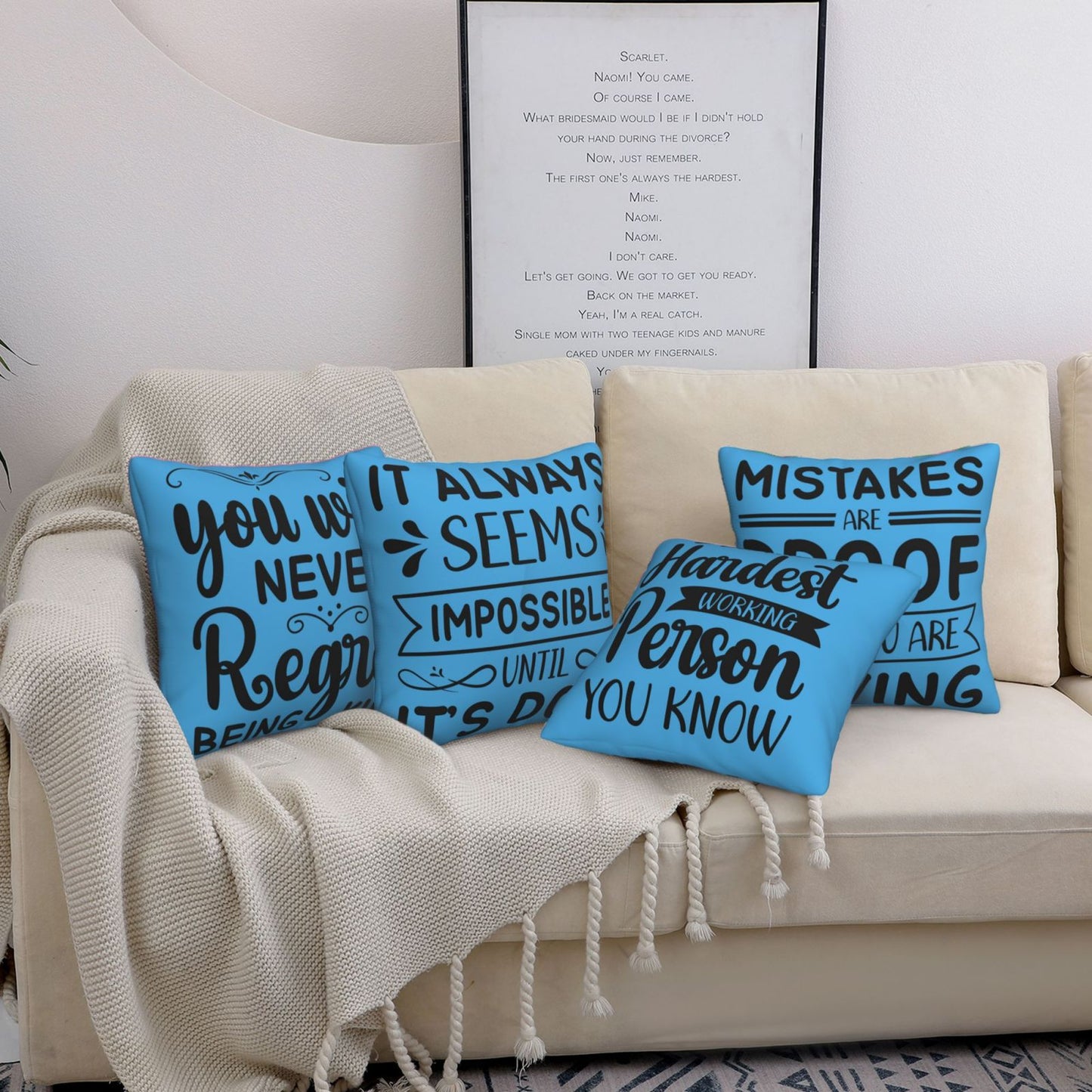 Motivational Throw Pillow Covers 18x18 inch Set of 4 Colorful Inspirational Phrase Pillow Cases Academic College Decorative Cushion Covers for Library
