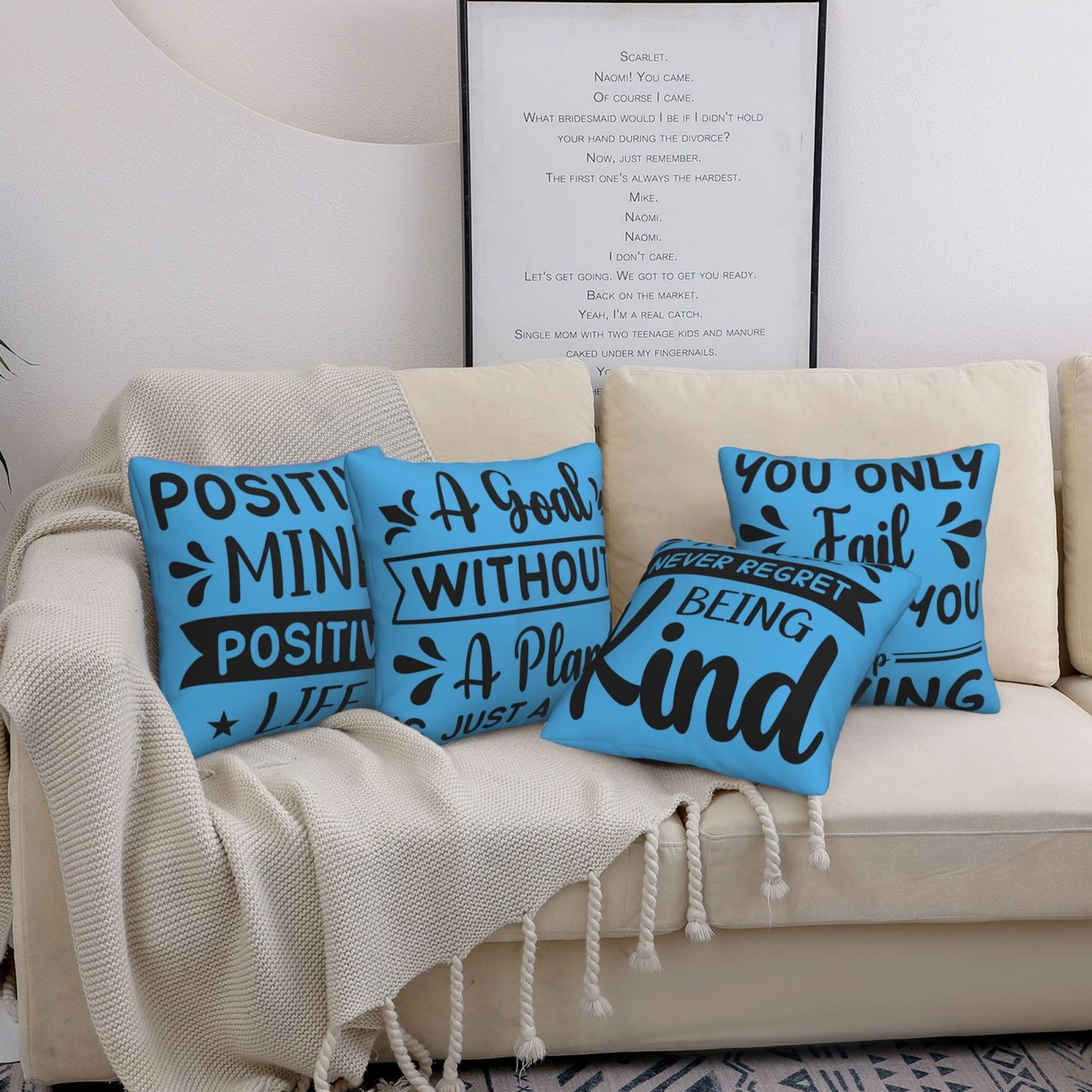 Motivational Throw Pillow Covers 18x18 inch Set of 4 Colorful Inspirational Phrase Pillow Cases Academic College Decorative Cushion Covers for Library