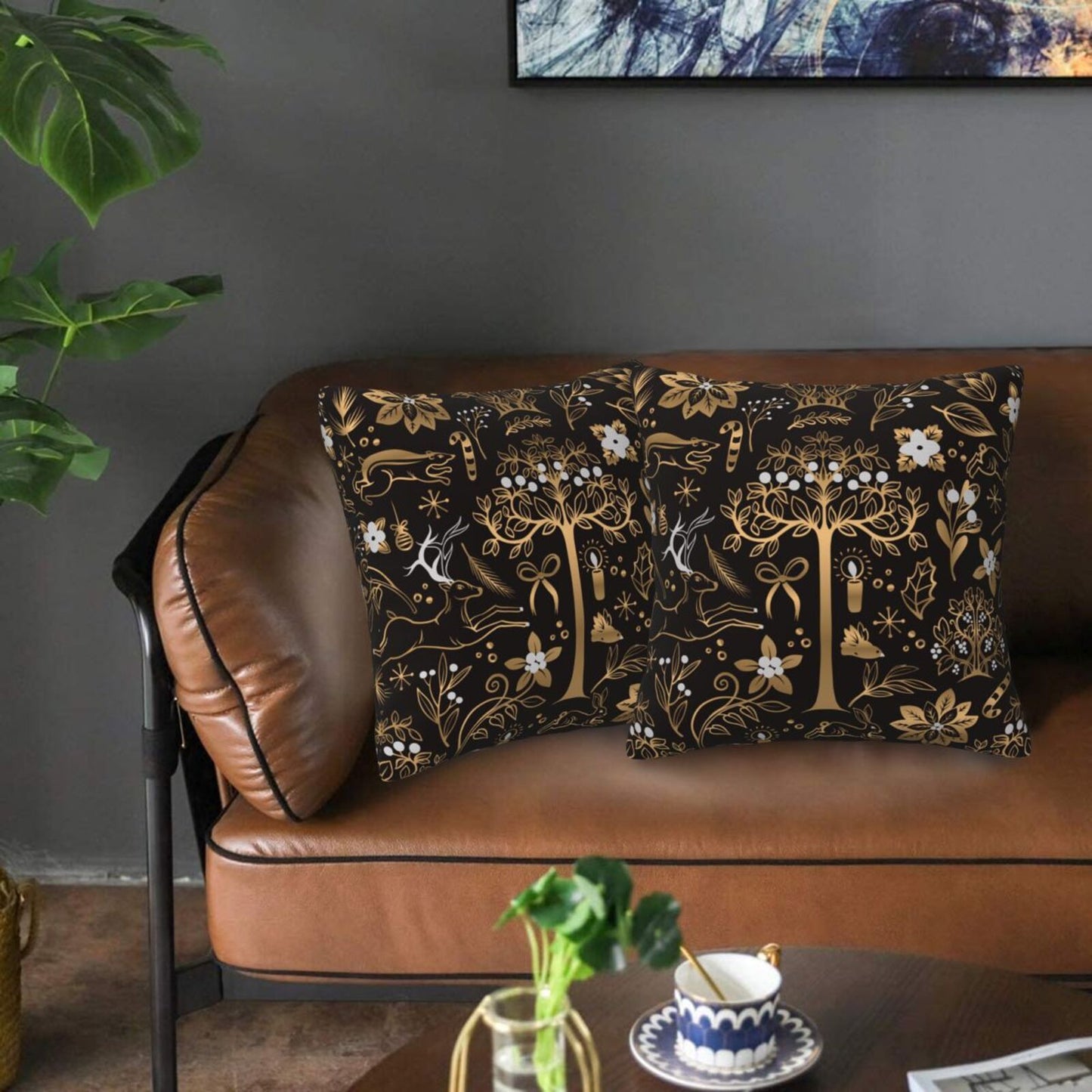 Floral Throw Pillow Covers 18x18 inch Set of 2 Chinoiserie Velvet Pillow Cases Peonies and Wild Flowers Decorative Cushion Covers