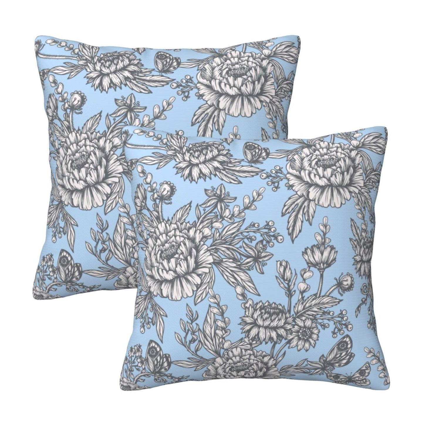 Floral Throw Pillow Covers 18x18 inch Set of 2 Chinoiserie Velvet Pillow Cases Peonies and Wild Flowers Decorative Cushion Covers