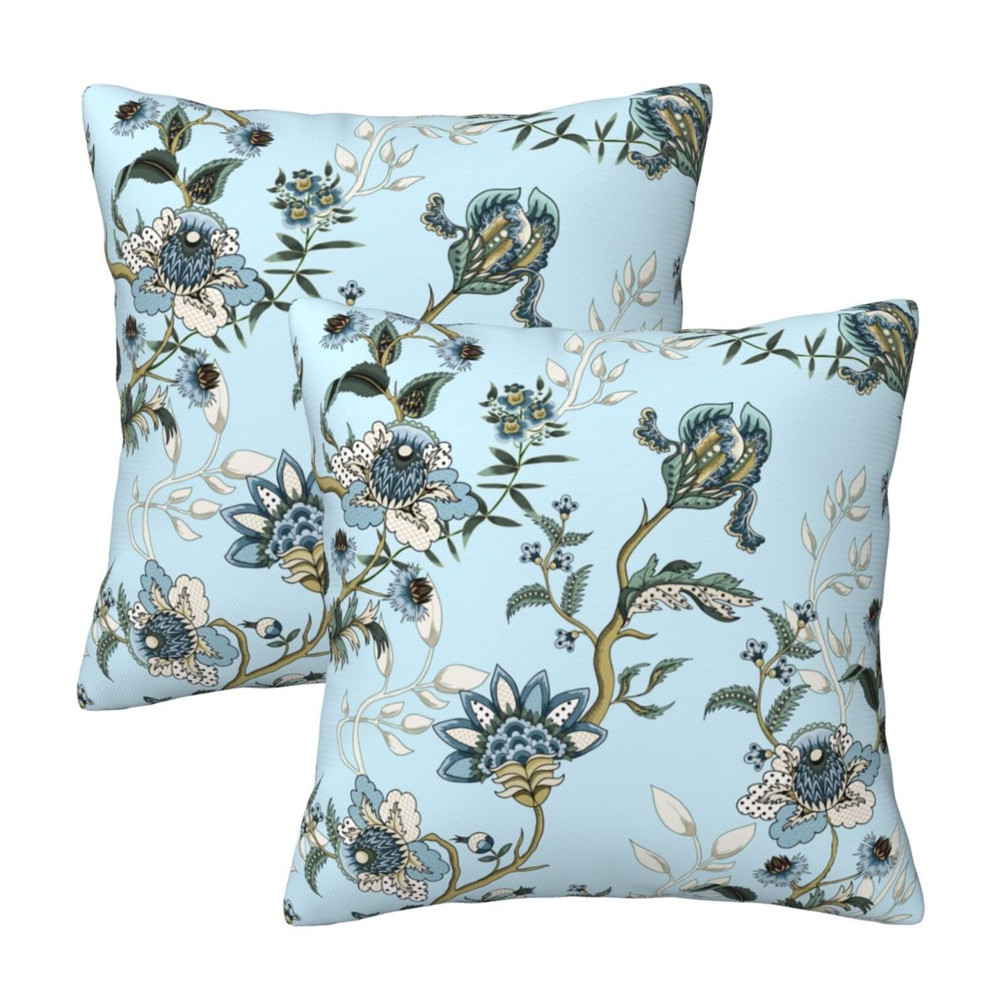 Floral Throw Pillow Covers 18x18 inch Set of 2 Chinoiserie Velvet Pillow Cases Peonies and Wild Flowers Decorative Cushion Covers
