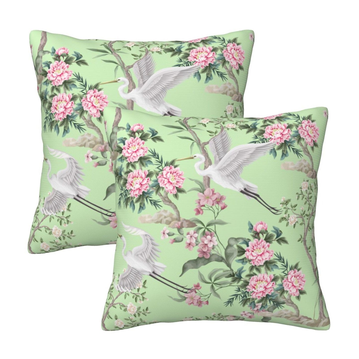 Floral Throw Pillow Covers 18x18 inch Set of 2 Chinoiserie Velvet Pillow Cases Peonies and Wild Flowers Decorative Cushion Covers