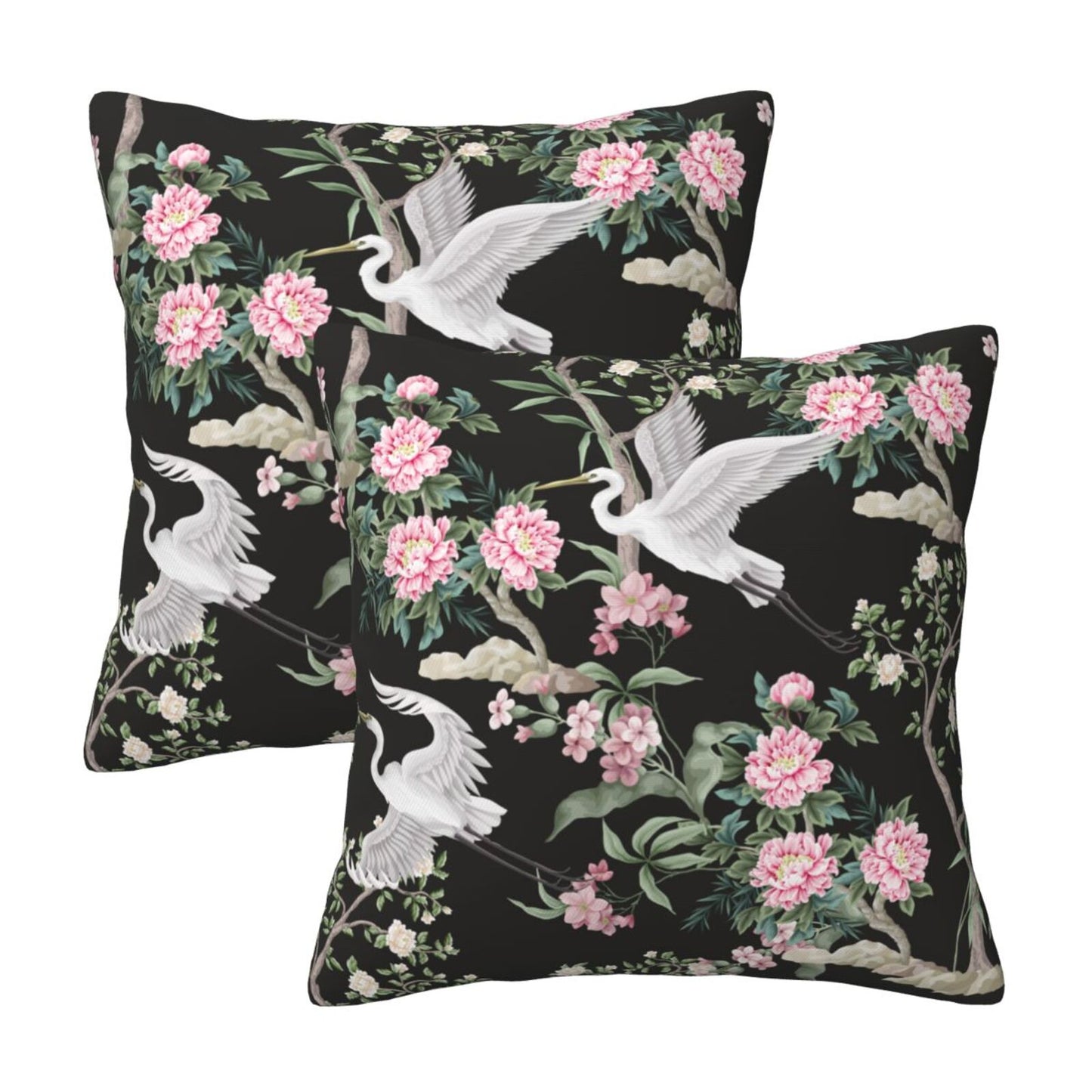 Floral Throw Pillow Covers 18x18 inch Set of 2 Chinoiserie Velvet Pillow Cases Peonies and Wild Flowers Decorative Cushion Covers