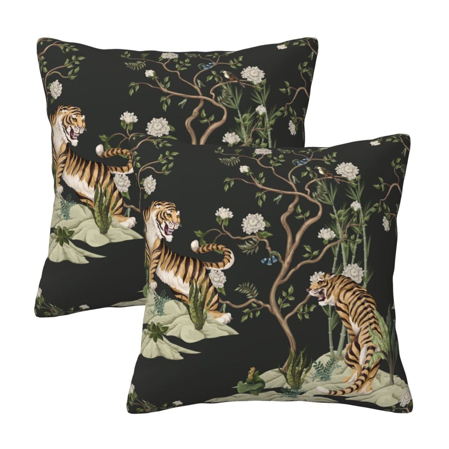 Floral Throw Pillow Covers 18x18 inch Set of 2 Chinoiserie Velvet Pillow Cases Peonies and Wild Flowers Decorative Cushion Covers