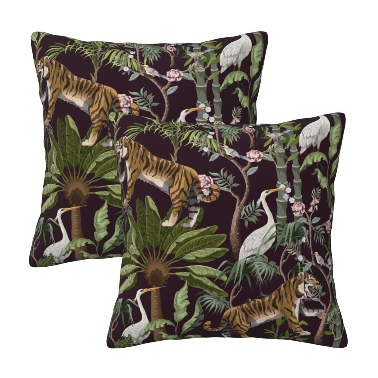 Floral Throw Pillow Covers 18x18 inch Set of 2 Chinoiserie Velvet Pillow Cases Peonies and Wild Flowers Decorative Cushion Covers