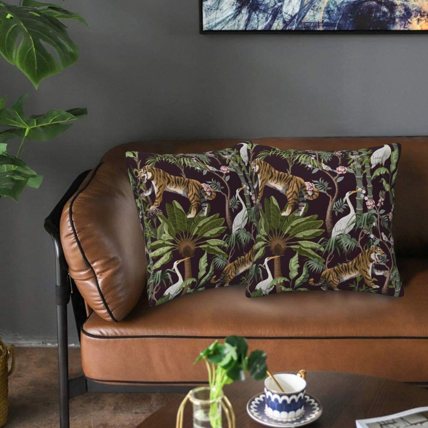 Floral Throw Pillow Covers 18x18 inch Set of 2 Chinoiserie Velvet Pillow Cases Peonies and Wild Flowers Decorative Cushion Covers