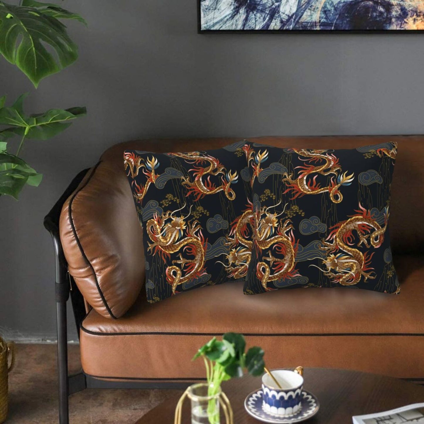 Floral Throw Pillow Covers 18x18 inch Set of 2 Chinoiserie Velvet Pillow Cases Peonies and Wild Flowers Decorative Cushion Covers