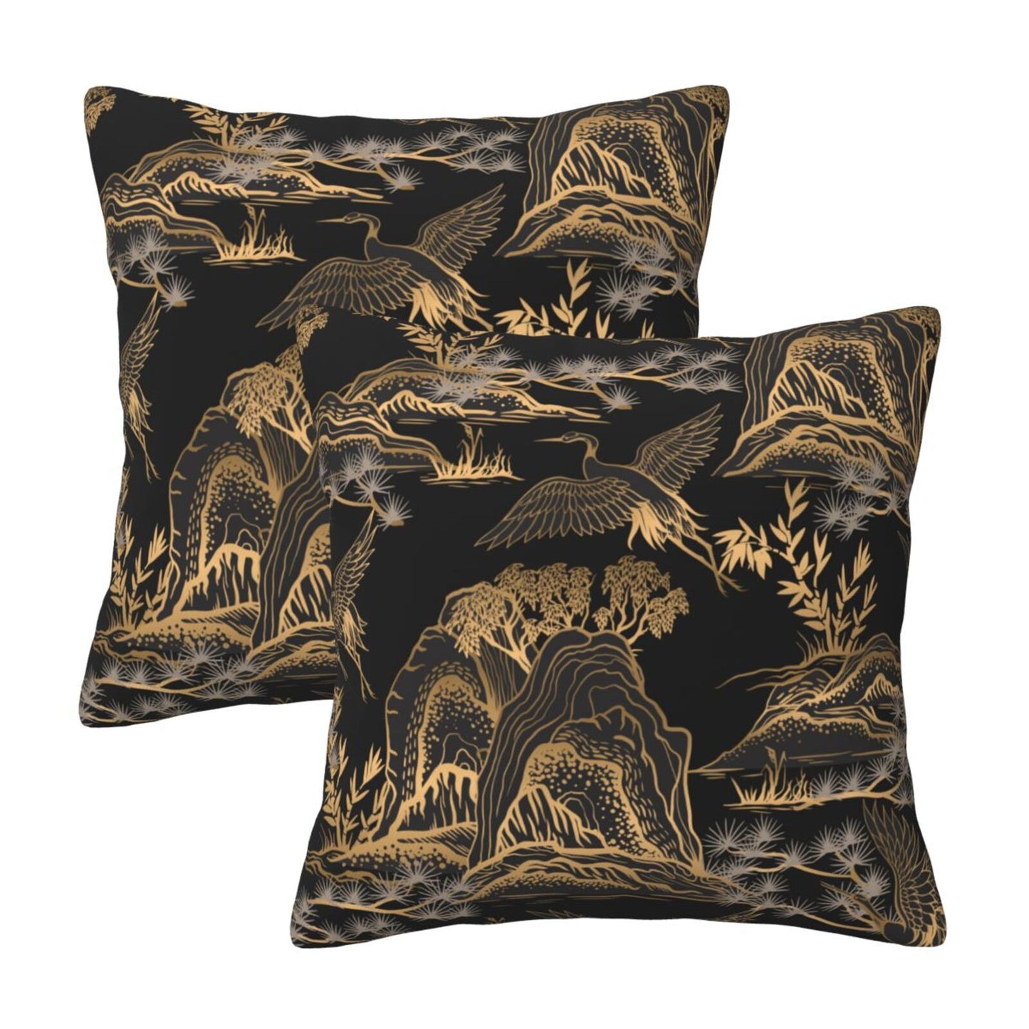 Floral Throw Pillow Covers 18x18 inch Set of 2 Chinoiserie Velvet Pillow Cases Peonies and Wild Flowers Decorative Cushion Covers