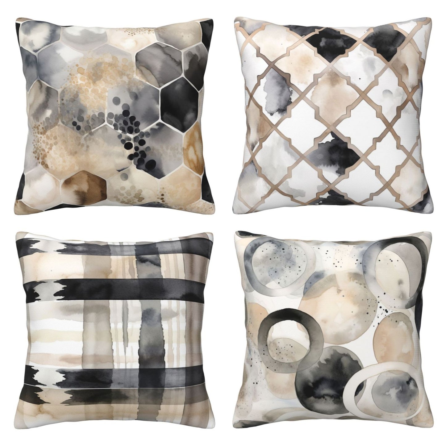 Geometric Throw Pillow Covers 18x18 inch Set of 4 Abstract Pillow Cases Watercolor Modern Decorative Cushion Covers for Sofa Couch