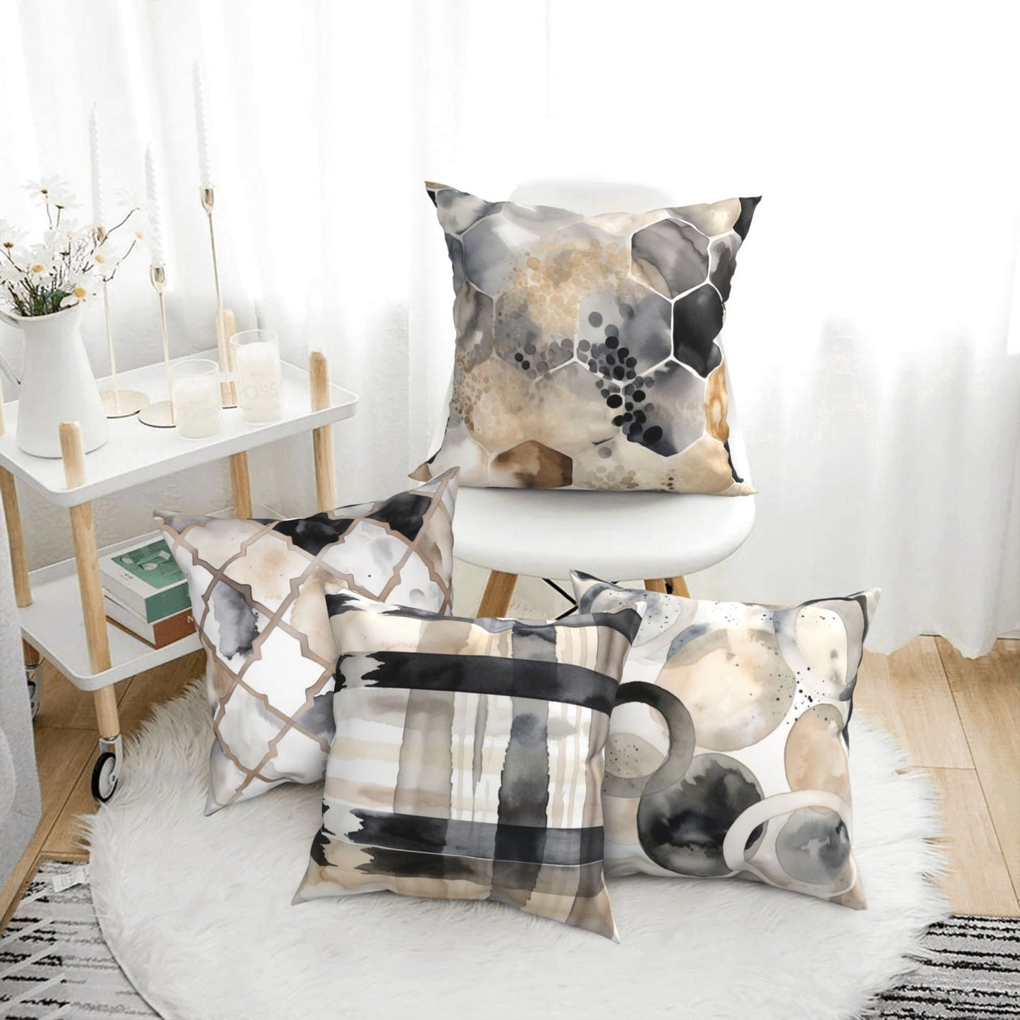 Geometric Throw Pillow Covers 18x18 inch Set of 4 Abstract Pillow Cases Watercolor Modern Decorative Cushion Covers for Sofa Couch