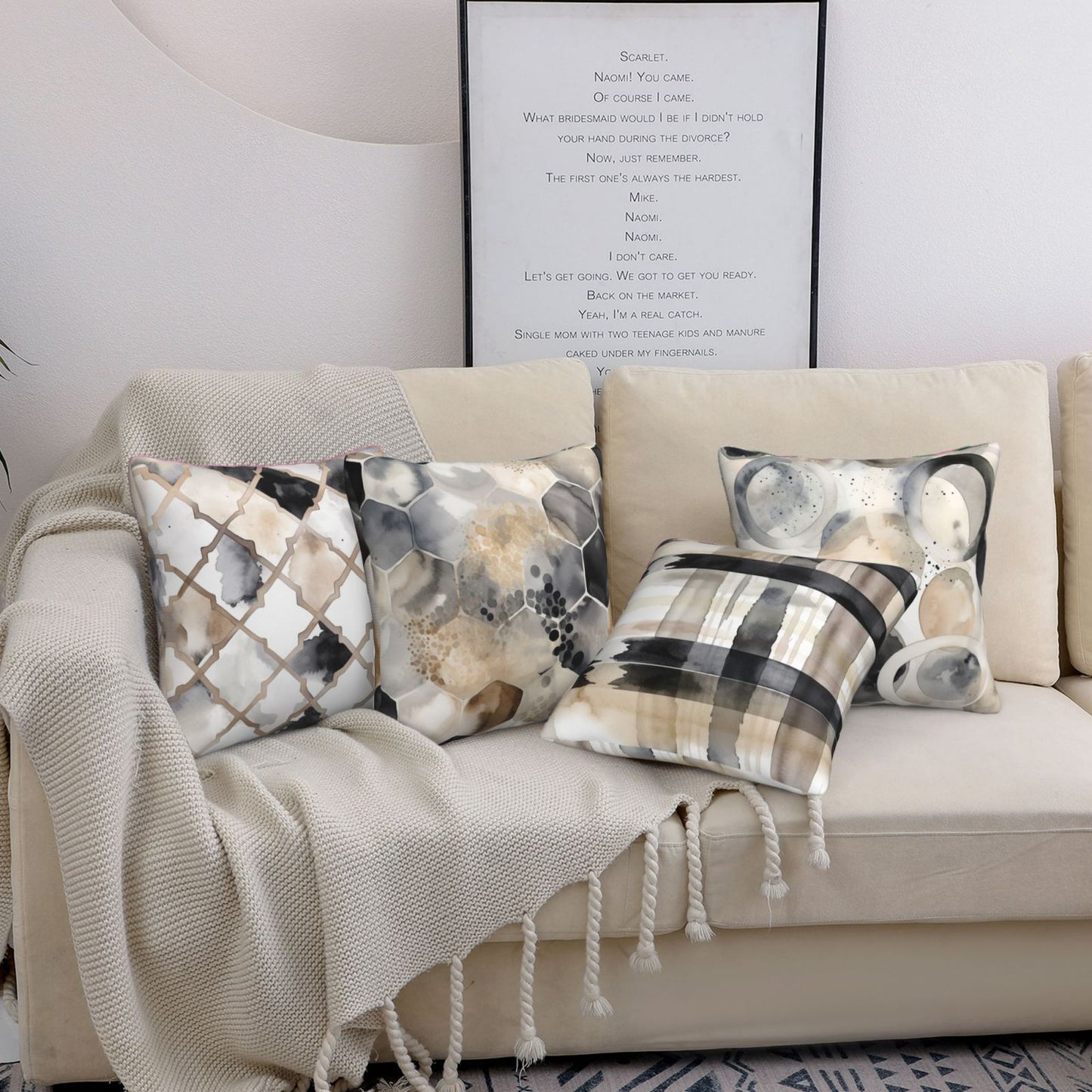 Geometric Throw Pillow Covers 18x18 inch Set of 4 Abstract Pillow Cases Watercolor Modern Decorative Cushion Covers for Sofa Couch